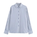 Women's blue and white striped long sleeve button down casual shirt in minimalist style - XS / Blue Striped