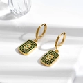 Orecchini di lusso placcati in oro con pendente rettangolare micro-pave di zirconi verdi - Oro + Zirconia verde