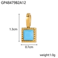 Detail view of 18K gold plated square zircon pendant with 1.3cm height and 0.7cm width - Blue