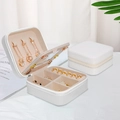 Compact white square PU leather jewelry box with zipper and multi-layer storage compartments - Colorful Mirror Style / White