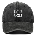 Casquette en coton noir délavé avec broderie DOG MOM blanche et motif patte de chien - Réglable / Noir