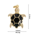Detail shot of golden sea turtle pendant with black enamel shell and dimensions 22x16mm - DZY-2990 Black Turtle