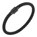 Pulsera minimalista de cuero trenzado negro con cierre magnético de metal negro - 19cm / Clip Negro