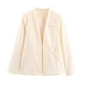 Chaqueta blazer crema sin cuello para mujer con un ajuste entallado y diseño minimalista - XS / Blanco Roto