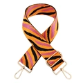 Close-up of adjustable woven tiger stripe bag strap with golden lobster clasps - Orange Base Black Rose Red (Zebra)