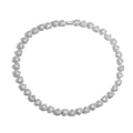 Close-up of silver-toned heart necklace links featuring pavé-set shimmering zircon stones - Platinum Necklace