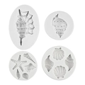 4-piece ocean themed silicone molds for sea urchin, shell and starfish cake decoration - Four-Piece Set / Gray