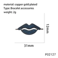Micro-pave blue zircon lip-shaped pendant in gold-plated copper for jewelry making - P02127-Gold Lip-Blue Zircon