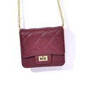 Classic quilted crossbody bag in dark red finish with gold chain strap and metal lock - Burgundy