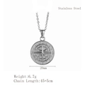 Silver stainless steel compass pendant necklace with 20mm round disc on chain - LN1145 Solid Compass / Silver