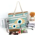 Blue and white striped Evil Eye tote and crossbody bag set with rope handles - Teal and White Striped Style (眼睛-7)
