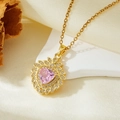 Detail of pink triangle zircon pendant with sparkling white crystals on gold chain - Gold Sunflower Triangle Pink Zircon Necklace (T021)