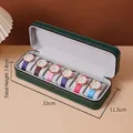Green faux leather 6-slot watch storage box with grey velvet lining and dimensions - 6 Slots / Dark Green