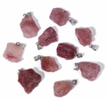Natural pink strawberry quartz and rose quartz raw stone pendants with metal bails - Irregular Raw Stone Pendant (1PC)