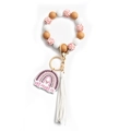 Bracciale portachiavi mama con perline a cuore leopardate e dettaglio nappa bianca - Bianco (Perla di Legno Pura)