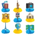 Travel theme honeycomb centerpiece set with globe passport and landmarks - Honeycomb Centerpieces (XY06-1)