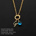 14K gold plated stainless steel necklace with blue gemstone and letter G pendant - Letter G