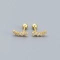 Paar goldene s925 Silber Ohrstecker mit Zirkonia-Besatz und Schraubverschluss-Kugel - Gebogene Reihe Schraubkugelverschluss / 925er Silber / Gold