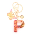 Pink and gold sequin resin Letter P keychain with a butterfly and fish scale charm - Letter P