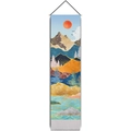 Detailed view of landscape wall tapestry with wooden hanger and sun art illustration - 32.5x130cm / Style-1 (Landscape Pattern)