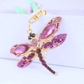 Cute golden dragonfly keychain with purple crystals and sparkling rhinestones for bags - Purple