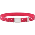 Pink elastic kids belt with white heart patterns and silver magnetic square buckle - Rose Red Heart