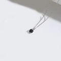 Minimalist silver chain necklace featuring a small round black gemstone pendant - Black (Silver Chain)