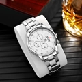 Silver multi-function quartz watch for men with white dial and stainless steel band - Silver Case White Dial