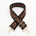 Detail view of adjustable jacquard strap with gold hardware and geometric pattern - Dark Coffee Light Brown Floral