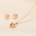 Rose gold heart-shaped necklace and earrings set with Mama engraving detail - Rose Gold 2-Piece Set (KS119868-K)