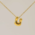 Golden titanium steel bubble alphabet necklace with polished 3D fluid U-shaped pendant - Gold - Letter U