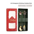 Golden Christmas spoon and fork gift set with Santa and Xmas tree pendants in red box - Style E - Star (Santa Spoon + Tree Fork) / Gold