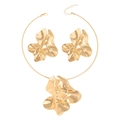 Irregular textured gold choker necklace and earrings set with hammered finish - Gold Pleated Metal Sheet Set (Earrings + Choker)