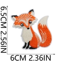 Detailed embroidery patch of an orange fox showing fine stitching and size measurements - Sitting Fox Style