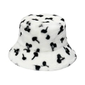 Winter faux fur bucket hat in white with black cherry pattern and fluffy plush texture - White