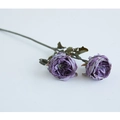 Vintage style artificial two-head purple rose branch with burned edge silk petals - Purple