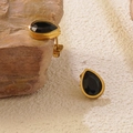 Water drop earrings with black faceted stone and golden metal base on natural stone - Black Teardrop Stud Earrings (BD514-black)