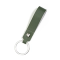 Minimalist dark green leather keychain with silver metal ring and pebbled texture - Green-Gray