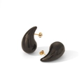 Chic black teardrop stainless steel earrings with 18k gold plating on white background - Black