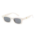 Detail view of white vintage small frame sunglasses with gold temple accents and dark lenses - Beige Frame Gray Lens