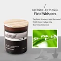 Greenfield Festival scented soy candle in a brown glass jar with a natural wooden lid - Greenfield Festival