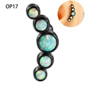 Black curved stud earring featuring five graduated white fire opals in a vertical row - Black - OP17 Opal Curved