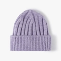 Chunky lavender knit beanie with asymmetric pattern and warm ribbed cuff detail - One Size / Purple