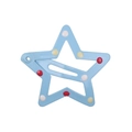 Macro detail of light blue star-shaped hair clip with colorful polka dots and metal finish - Style 17-Blue with Polka Dots