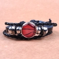 Multilayer black leather bracelet featuring a vintage red basketball glass charm - Red Basketball