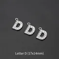 Letter D silver charm with rhinestones for DIY jewelry making 17x14mm pendant - Letter D (10 Pcs)