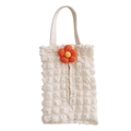 Detail of cream bubble fabric car tissue box cover with a 3D orange flower decoration - Beige Bubble Fabric-Orange Medium 5-Petal Flower