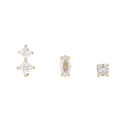 Set di tre orecchini a lobo geometrici in argento S925 dorato con zirconi brillanti - Argento 925 / Oro (Set di 3)