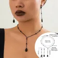 Gothic black crystal tassel necklace and earring set with dripping blood fringe design - 10 Black Necklace Earrings Set