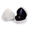 White heart-shaped LED ring box with diamond cut texture and black velvet interior - White